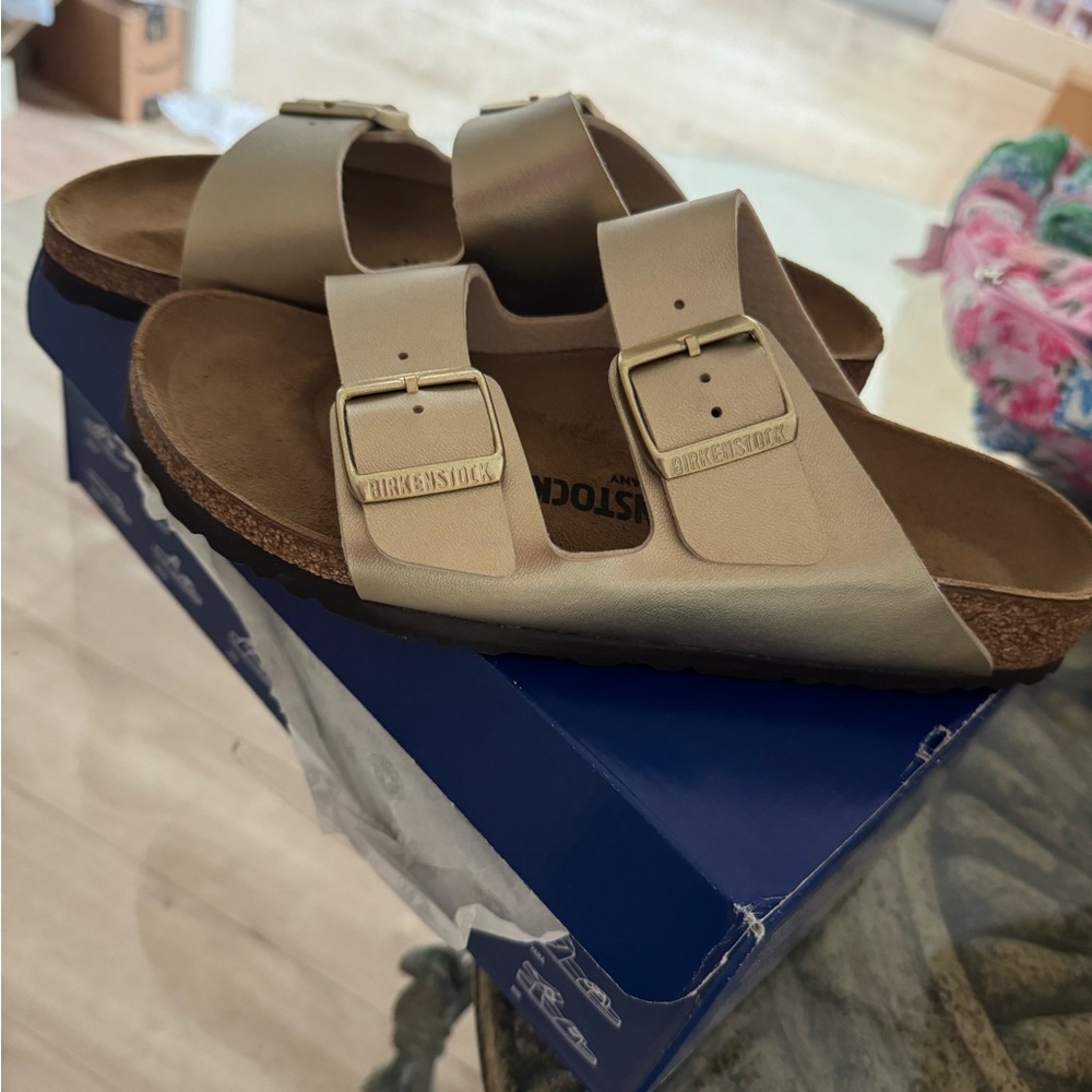 Gold Birkenstock sandals NWT